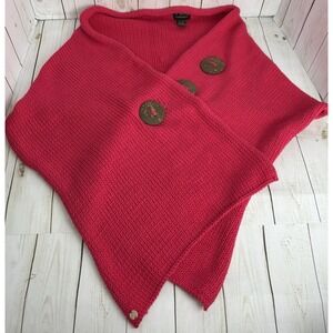 Pure Handknit Scarf Wrap Women's One Size Pink‎ Cotton Coconut Button Shawl 1983